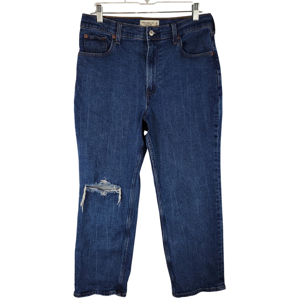 Abercrombie & Fitch Ankle Straight Jean Women 31 Blue Distressed Ultra High Rise